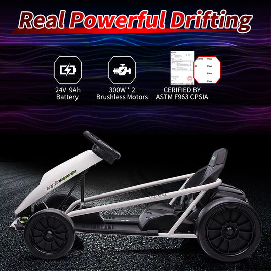 High-Speed Electric Go Kart with Music & Horn for Kids 8-12 Years - Drift in Style!