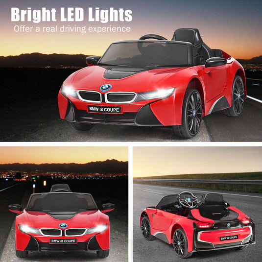 HoneyJoy 12V Licensed BMW I8 Kids Ride On Car with Remote Control, MP3 Player, and LED Lights in Red