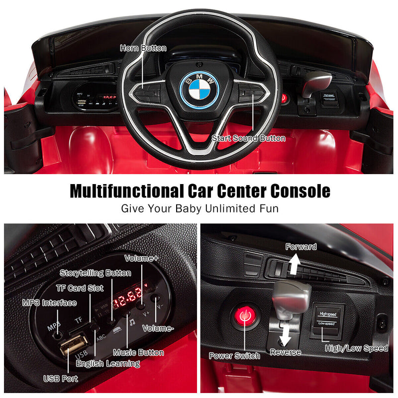 Load image into Gallery viewer, HoneyJoy 12V Licensed BMW I8 Kids Ride On Car with Remote Control, MP3 Player, and LED Lights in Red
