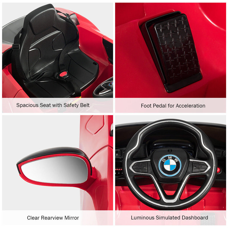Load image into Gallery viewer, HoneyJoy 12V Licensed BMW I8 Kids Ride On Car with Remote Control, MP3 Player, and LED Lights in Red

