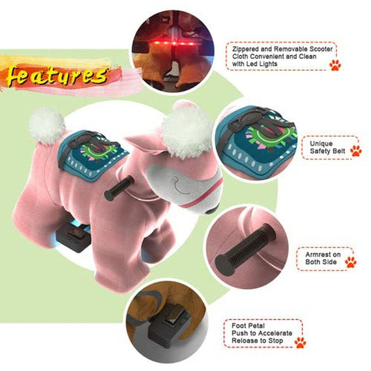 HOVER HEART Electric Alpaca Ride-On Toy, 6V Powered Animal Ride with Wheels