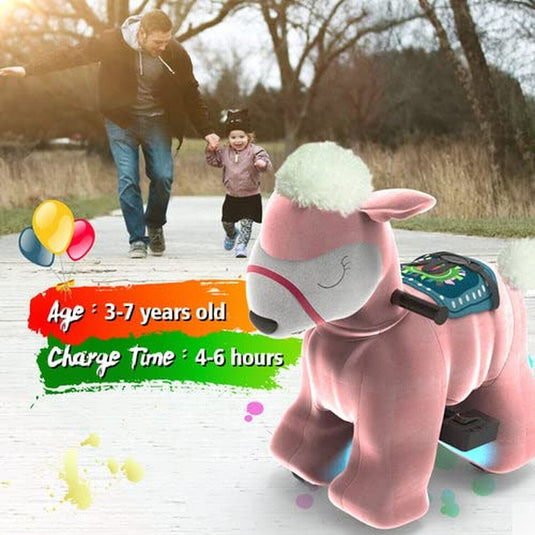 HOVER HEART Electric Alpaca Ride-On Toy, 6V Powered Animal Ride with Wheels