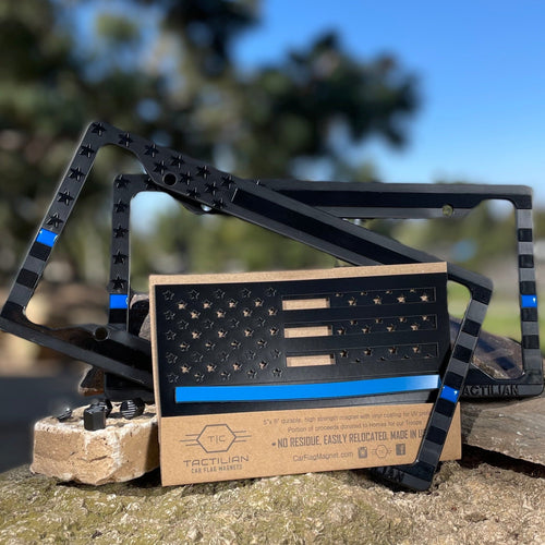 THIN BLUE LINE SUPPORT BUNDLE - TBL PLATE FRAME SET + LARGE USA TBL MAGNET SET + USA VALVE CAPS