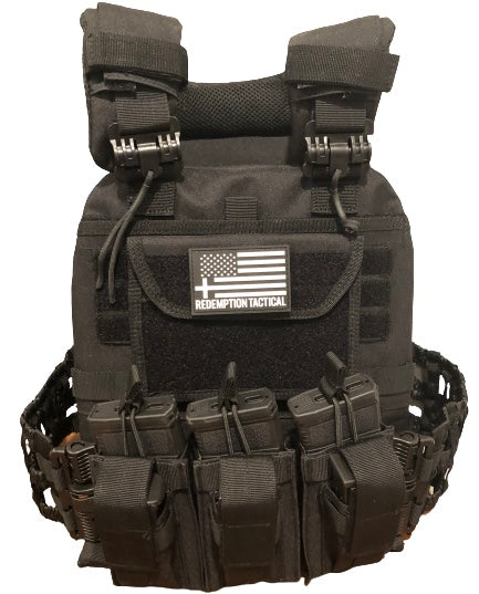 Load image into Gallery viewer, &quot;BLACK RAMBO&quot; LEVEL IV ARMORED VEST COMBO  (LIGHTWEIGHT LEVEL IV (2) 10x12 Front/Back Ceramic PE Plates))
