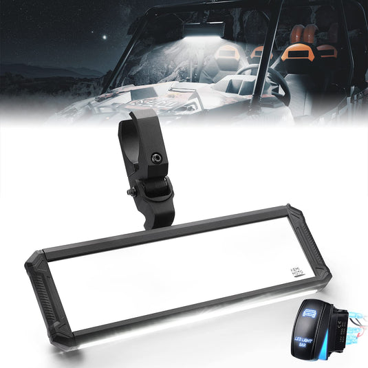 Upgraded UTV Rear View Center Mirror Interior Light Fit 1.6"-2" Mount