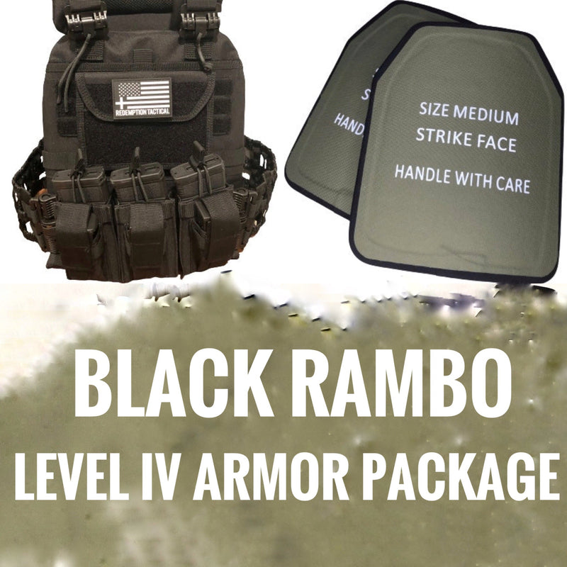 Load image into Gallery viewer, &quot;BLACK RAMBO&quot; LEVEL IV ARMORED VEST COMBO  (LIGHTWEIGHT LEVEL IV (2) 10x12 Front/Back Ceramic PE Plates))
