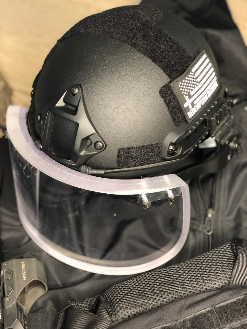 Load image into Gallery viewer, Level IIIA Ballistic Glass Face Shield with Helmet ARC Rail Mount
