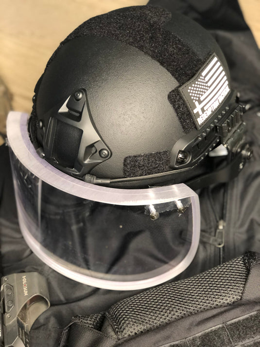 Level IIIA Ballistic Glass Face Shield with Helmet ARC Rail Mount