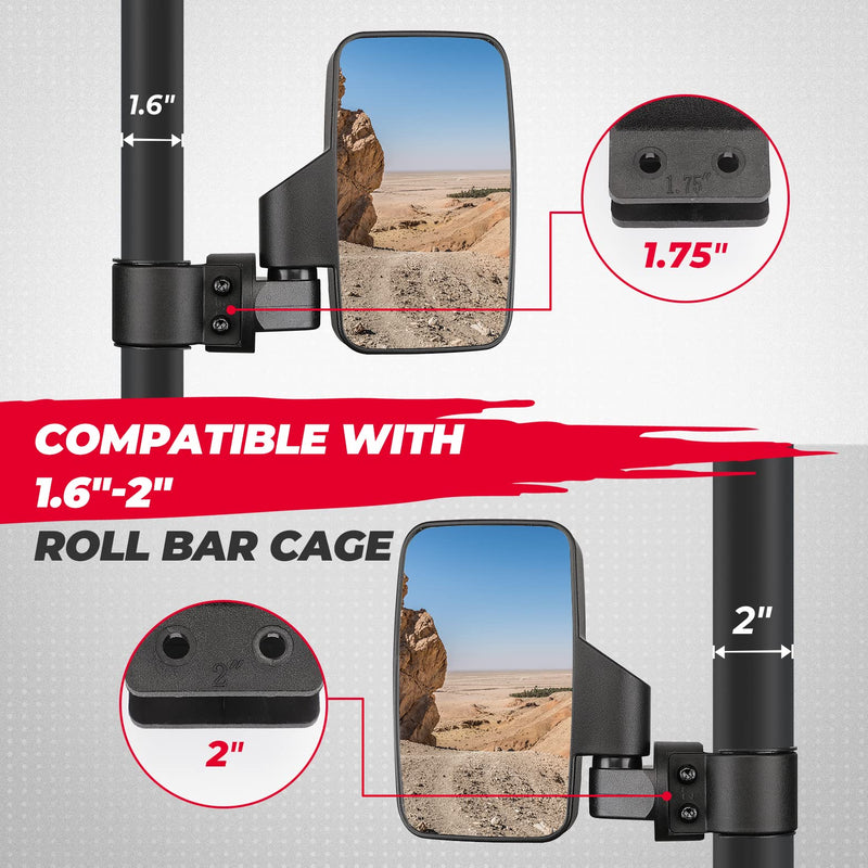 Load image into Gallery viewer, UTV Side Mirrors for 1.6" - 2" Roll Bar Cage (1 pair)
