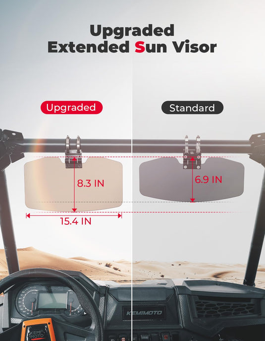 Oversized Upgraded UTV Sun Visor Mirror for 1.5”-2” Roll Bars