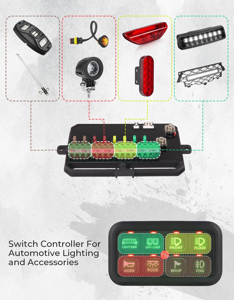 Load image into Gallery viewer, 12-24V 8 Gang Switch Panel for Cars, UTVs, Trucks, Wrangler &amp; RZR X3
