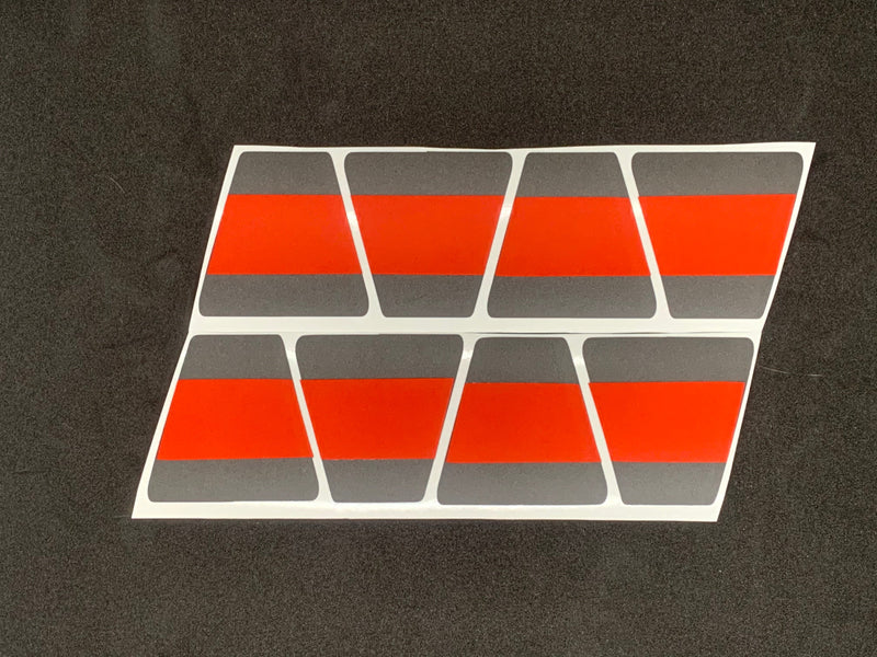 Load image into Gallery viewer, MATTE BLACK WITH MATTE RED LINE TRIPLE STRIPE REFLECTIVE HELMET (TET) TETRAHEDRON 8 PACK
