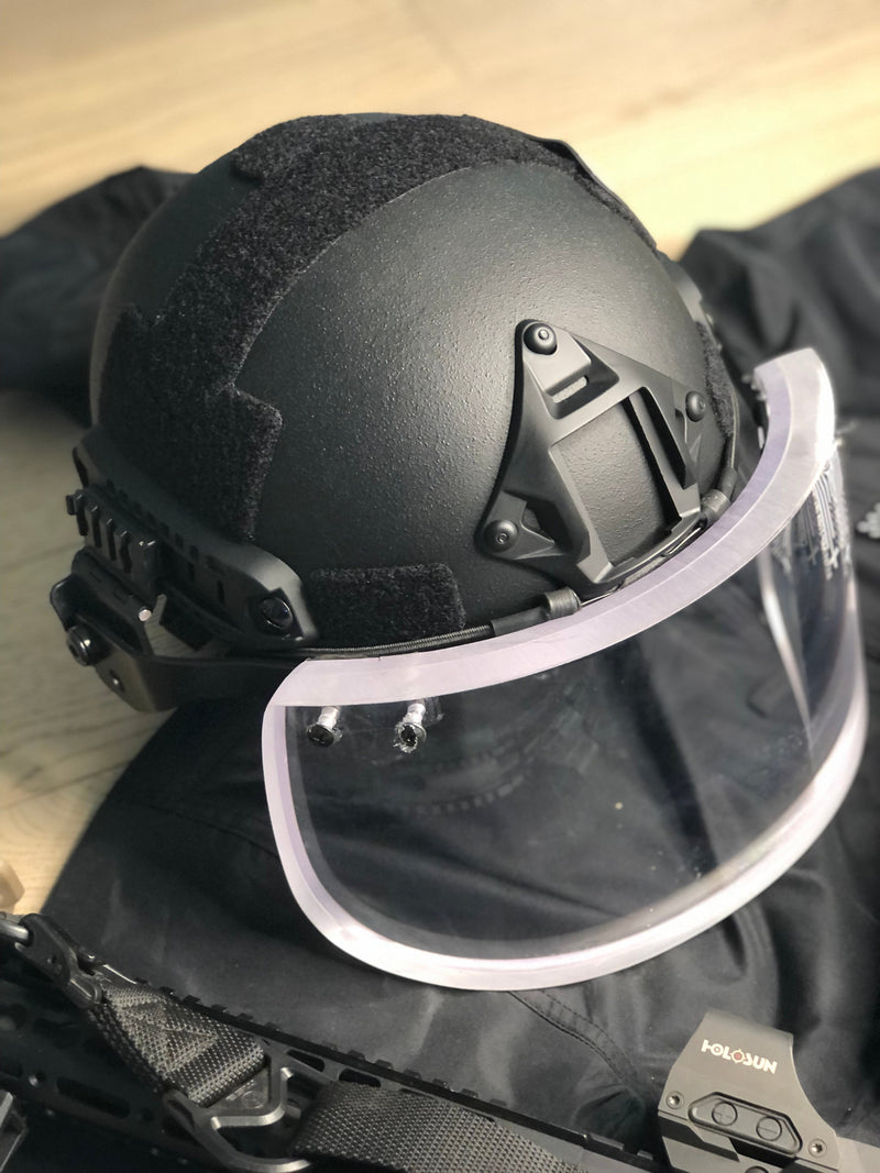 Load image into Gallery viewer, Level IIIA Ballistic Glass Face Shield with Helmet ARC Rail Mount
