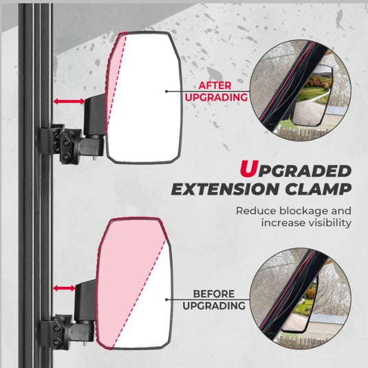 Upgraded UTV Wider Pro-Fit Side Mirrors for Polaris / Can-Am (1 pair)