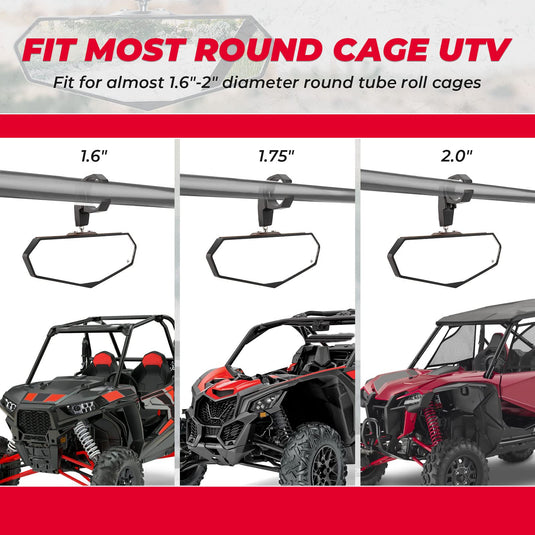 UTV Rear View Mirror for 1.6"-2" Roll Bar Cages