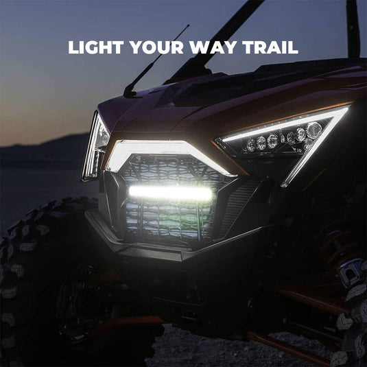 Front Mesh Grill with LED Light Bar for Polaris RZR PRO XP/TURBO R