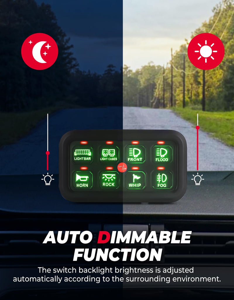 Load image into Gallery viewer, 12-24V 8 Gang Switch Panel for Cars, UTVs, Trucks, Wrangler &amp; RZR X3

