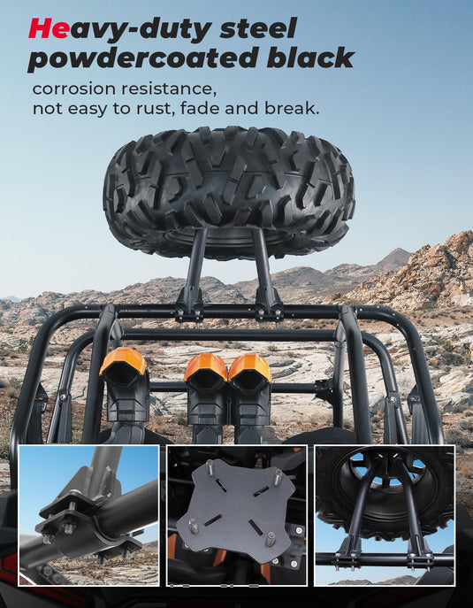 UTV Spare Tire Carrier for 1.5''-2'' Roll Cage for Polaros RZR, Kawasaki Mule