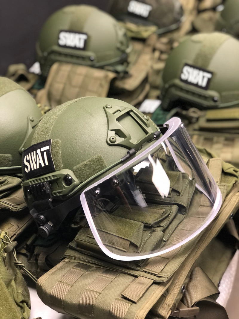 Load image into Gallery viewer, Level IIIA Ballistic Glass Face Shield with Helmet ARC Rail Mount
