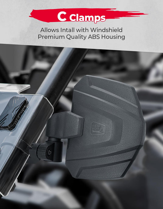 UTV Universal Large View Side Mirrors for 1.65"-2" Roll Bar