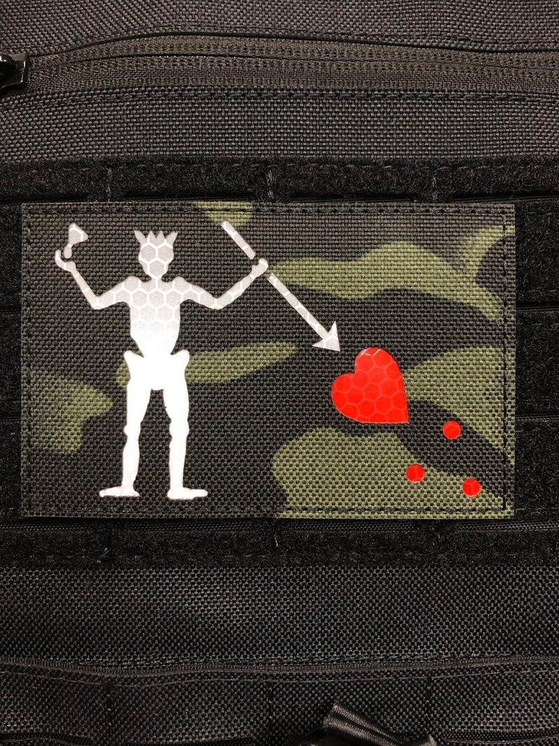 Load image into Gallery viewer, 3” x 4” Blackbeard Flag Patch Glow in the Dark reflective
