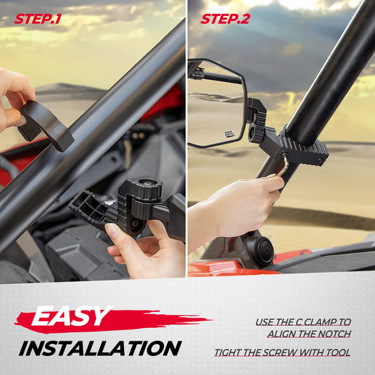 UTV Side Mirrors Fit 1.65"-2" Roll bar for RZR/ X3/ Pioneer/ Talon/ Kawasaki/ CFMOTO (1 pair)