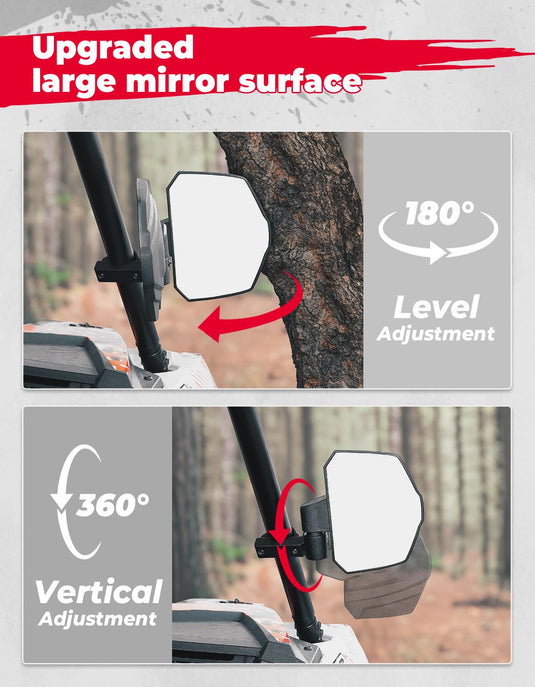 UTV Universal Large View Side Mirrors for 1.65"-2" Roll Bar