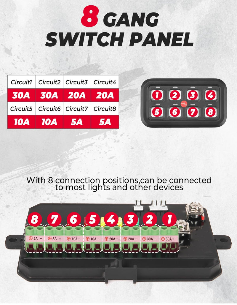Load image into Gallery viewer, 12-24V 8 Gang Switch Panel for Cars, UTVs, Trucks, Wrangler &amp; RZR X3
