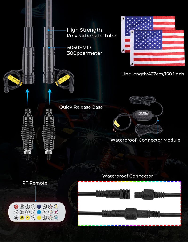 Load image into Gallery viewer, UTV 2pcs 3ft / 4ft Whip Lights with Spring Base for X3 / RZR
