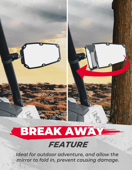 UTV Universal 1.5-1.875 In Side Mirrors for Polaris/Can-Am/Kawasaki