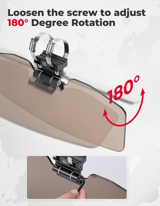 Oversized Upgraded UTV Sun Visor Mirror for 1.5”-2” Roll Bars