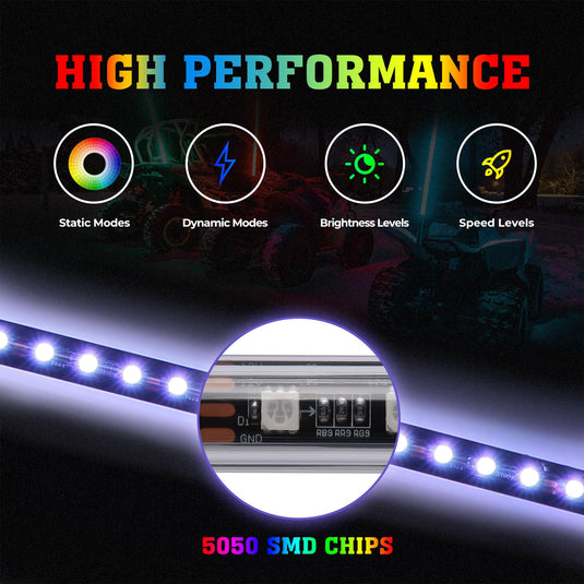 2pcs 4FT Black Limited LED Whip Light with RF Remote Control