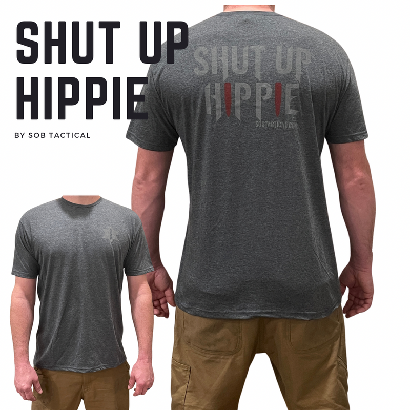 Load image into Gallery viewer, Make a Statement with the "Shut Up Hippie" Shirt!
