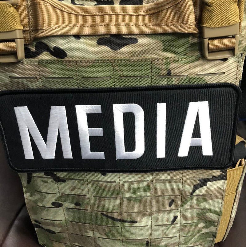 Load image into Gallery viewer, (Two) MEDIA Patches (4” x 10”) and (2”x4”) Hook and Loop
