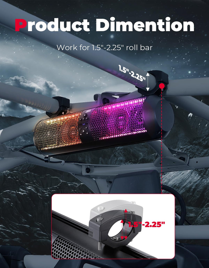 Load image into Gallery viewer, 18" UTV Sound Bar RGB Bluetooth for Can Am Maverick X3/ RZR w/ 1.56"-2.25" Roll Bar
