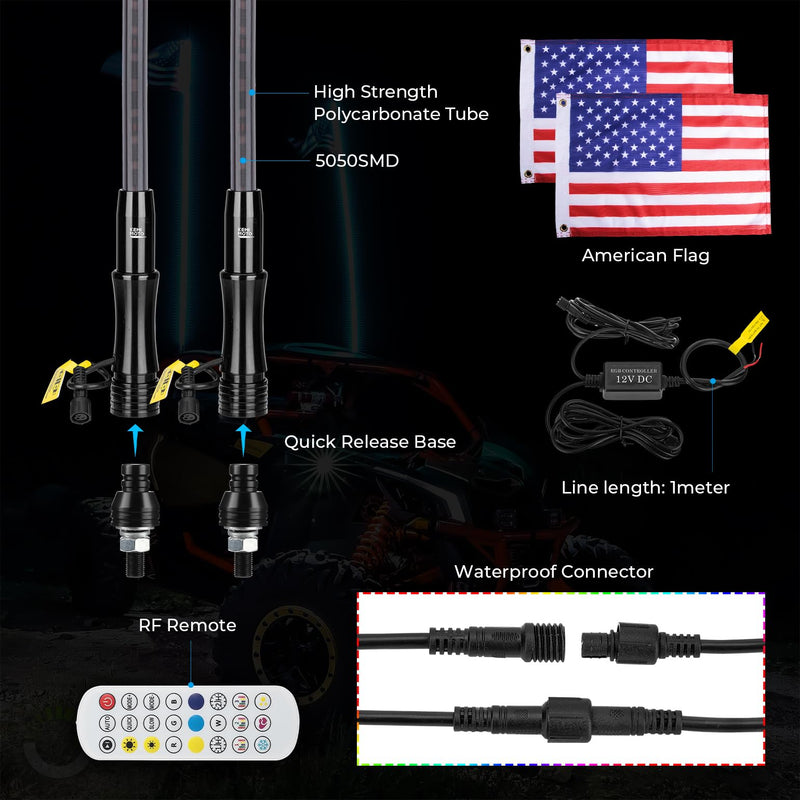 Load image into Gallery viewer, 2pcs 4FT Black Limited LED Whip Light with RF Remote Control
