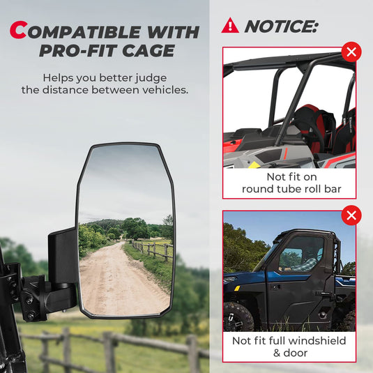 Upgraded UTV Wider Pro-Fit Side Mirrors for Polaris / Can-Am (1 pair)