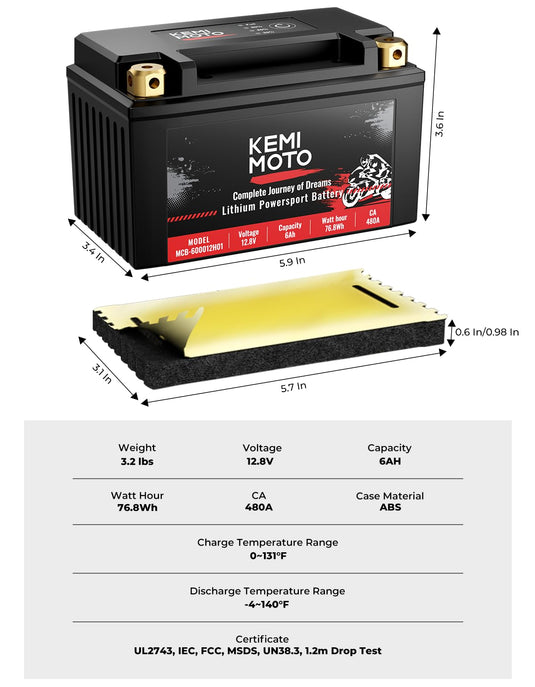 LiFePO4 12v 6Ah Lithium Battery for Motorcycle/ Lawn Mower /ATV/ UTV