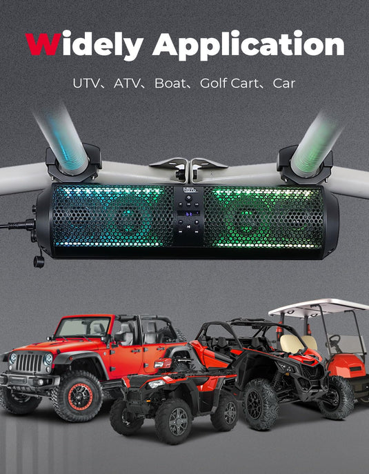 18" UTV Sound Bar RGB Bluetooth for Can Am Maverick X3/ RZR w/ 1.56"-2.25" Roll Bar