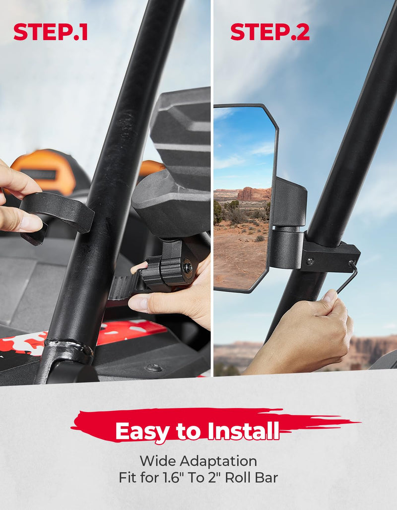 Load image into Gallery viewer, UTV Universal Large View Side Mirrors for 1.65"-2" Roll Bar
