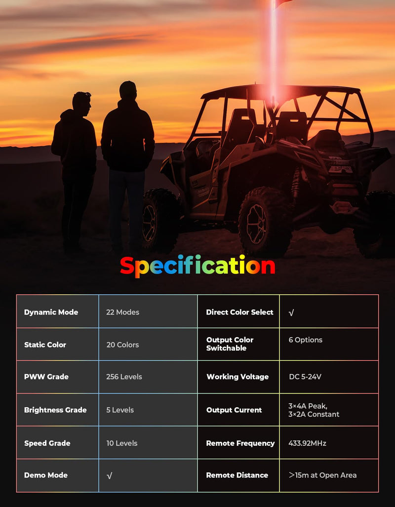 Load image into Gallery viewer, LED Whip Lights for ATV/UTV/RZR (5FT &amp; RGB - 1PC)
