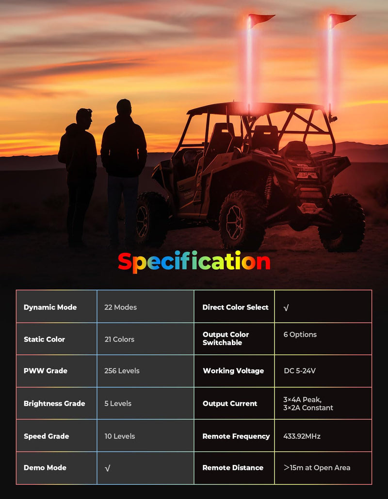 Load image into Gallery viewer, 2PCS 5FT UTV Whip Lights with Spring Bases
