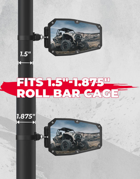 UTV Universal 1.5-1.875 In Side Mirrors for Polaris/Can-Am/Kawasaki