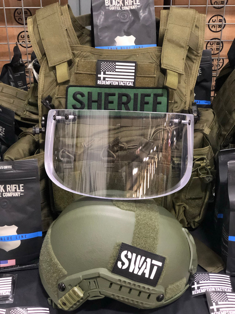 Load image into Gallery viewer, Level IIIA Ballistic Glass Face Shield with Helmet ARC Rail Mount
