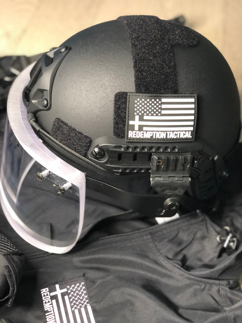 Load image into Gallery viewer, Level IIIA Ballistic Glass Face Shield with Helmet ARC Rail Mount
