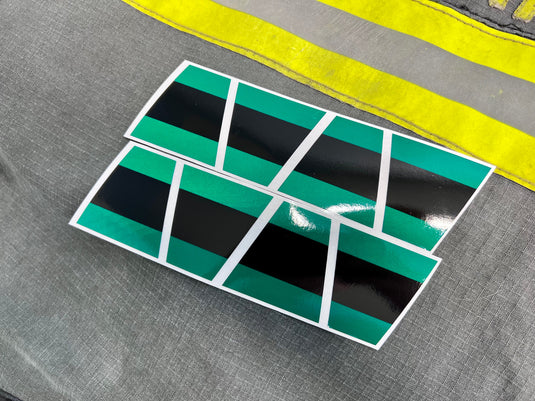 GREEN & BLACK TRIPLE STRIPE REFLECTIVE HELMET (TET) TETRAHEDRON 8 PACK