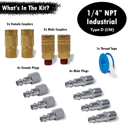 Industrial Quick Connect Air Fittings | Plug & Coupler Kit - 1/4