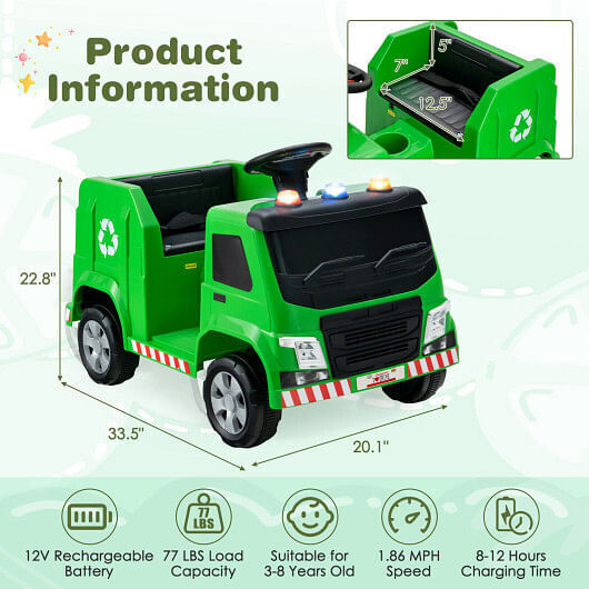 Load image into Gallery viewer, Interactive 12V Garbage Truck for Kids with Flashing Lights and Recycling Accessories
