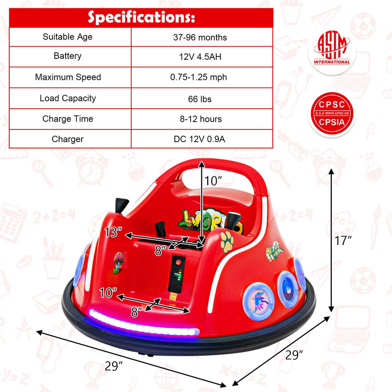 Load image into Gallery viewer, Interactive 12V Kids Bumper Car with Remote Control, LED Lights, and Music - Red
