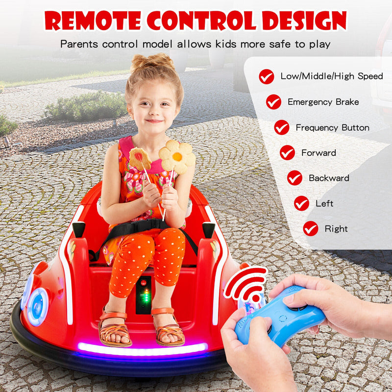 Load image into Gallery viewer, Interactive 12V Kids Bumper Car with Remote Control, LED Lights, and Music - Red
